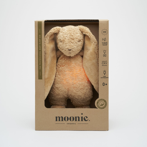 MOONIE 2.0 - szumiący króliczek organic z lampką, cappuccino