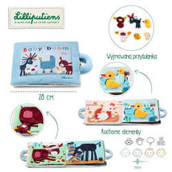 LILLIPUTIENS - Miękka książeczka aktywizująca z mini - przytulankami „Baby boom” Farma 18 m+