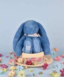 DOUDOU ET COMPAGNIE - pluszowy królik Lapin Fleurette, 25 cm, niebieski