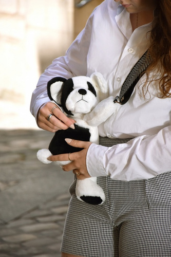 DOUDOU ET COMPAGNIE - pluszowa torba na ramię pies, czarno-biały