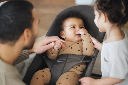 BABYBJORN - leżaczek BLISS WOVEN/JERSEY Tri Fabric, Ciemny Szary