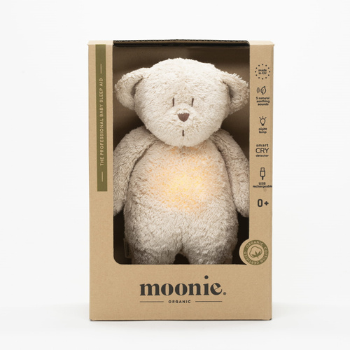 MOONIE 2.0 - szumiący miś organic z lampką, sand