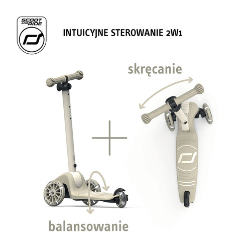 SCOOTANDRIDE - Highwaykick 3S - hulajnoga z systemem sterowania 2w1 i kółkami LED składana 3+, ash