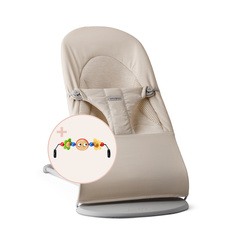 BABYBJORN - leżaczek BLISS WOVEN/JERSEY Tri Fabric, Jasny Beż + Zabawka 
