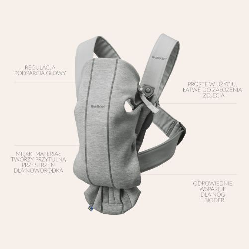 BABYBJORN MINI 3D Jersey – nosidełko, Jasny szary